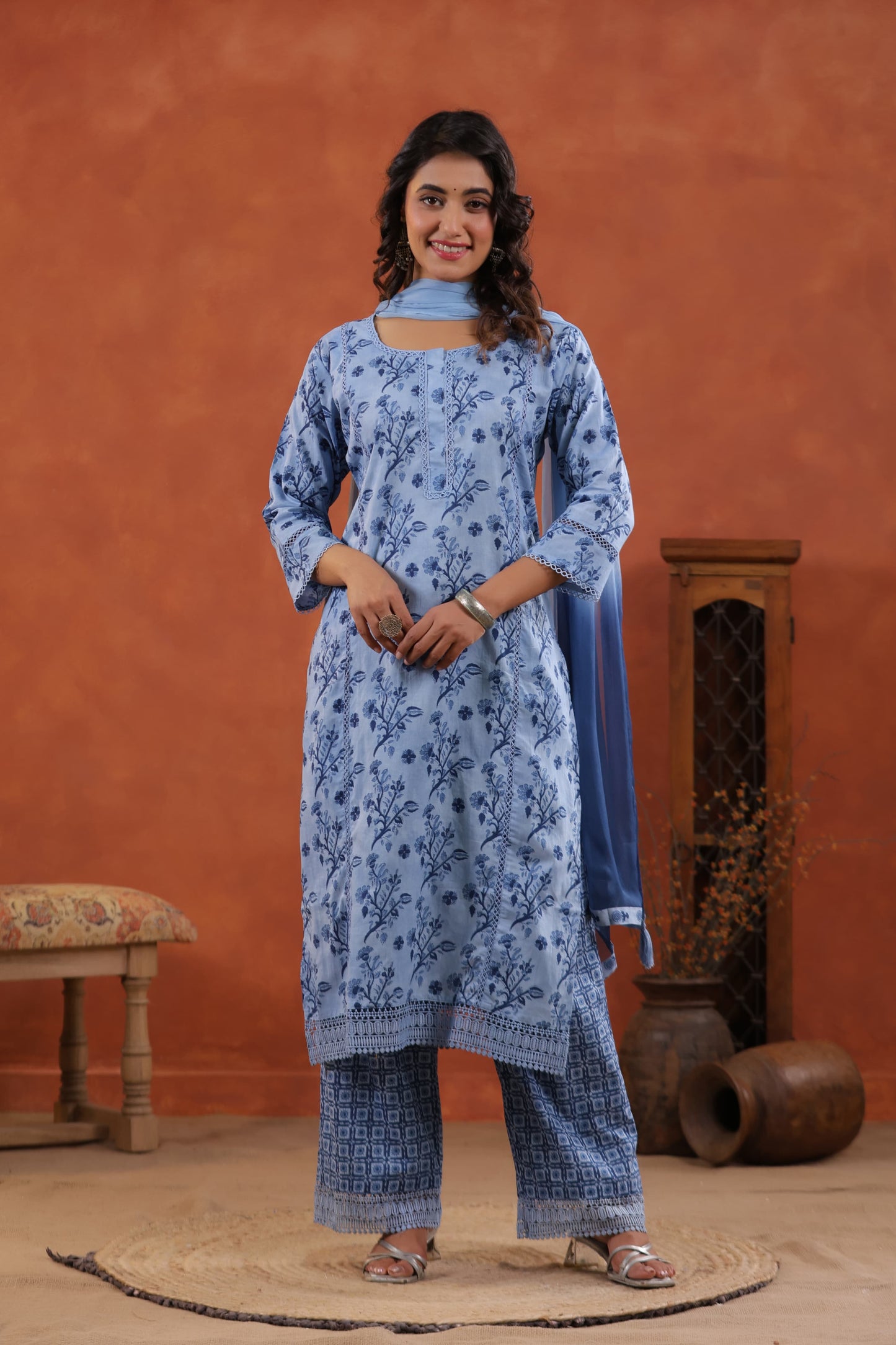 Pure Cotton Floral Kurt Pant Set