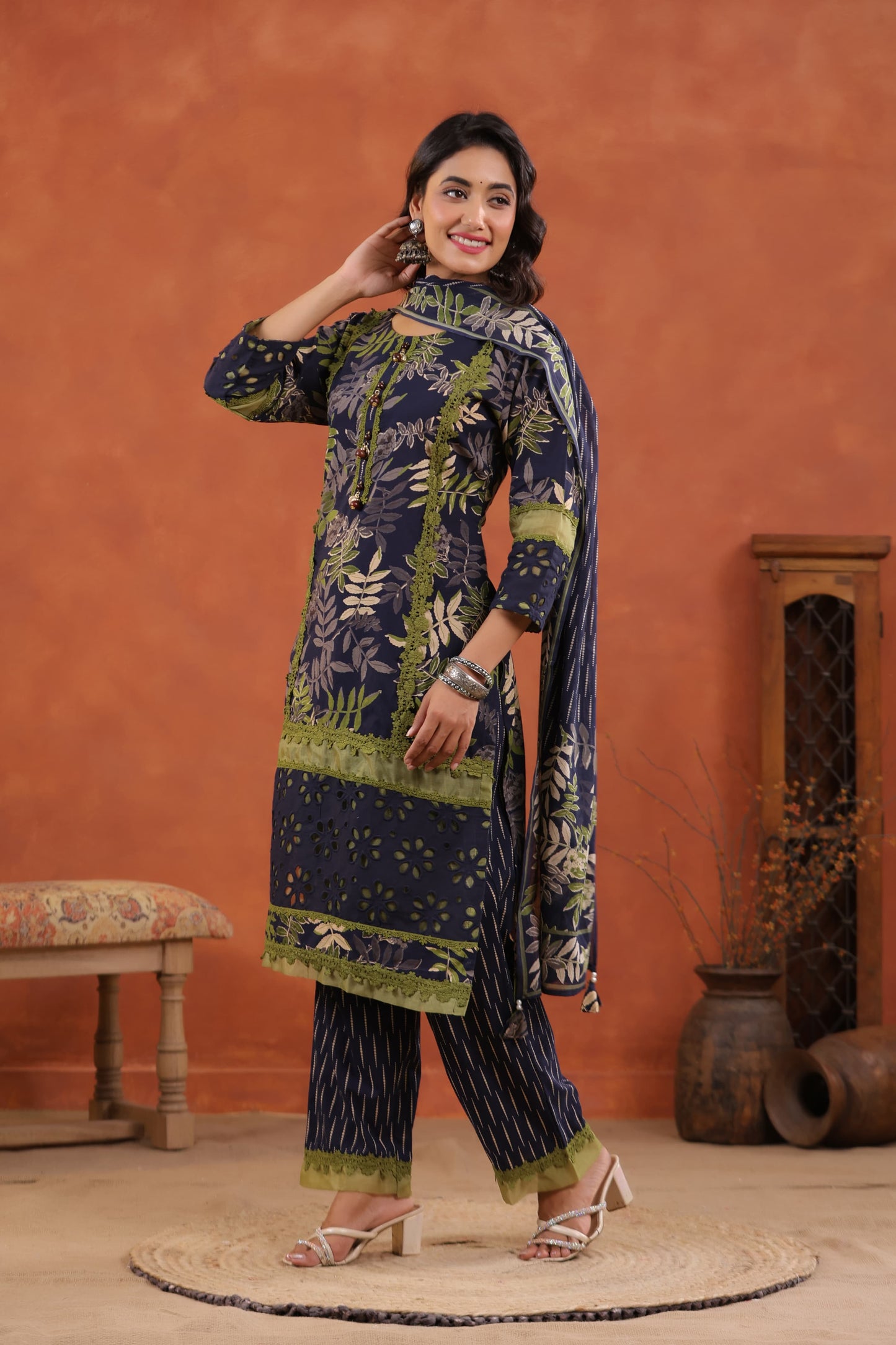 Pure Cotton Jaal Floral Kurti Pant set