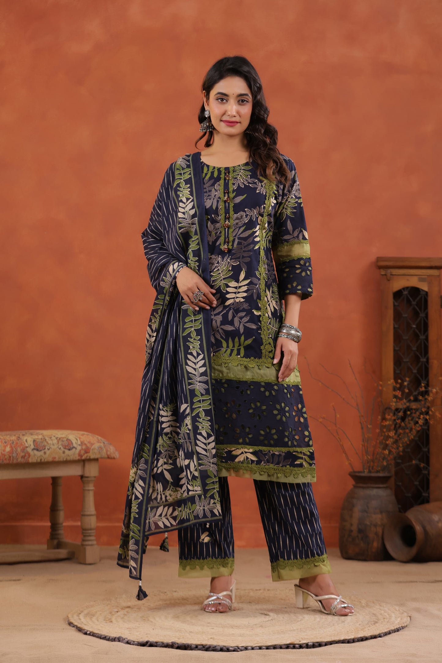 Pure Cotton Jaal Floral Kurti Pant set