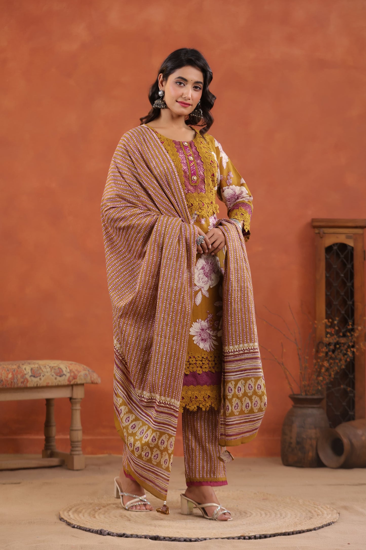 Pure Cotton Jaal Floral Kurti Pant Set
