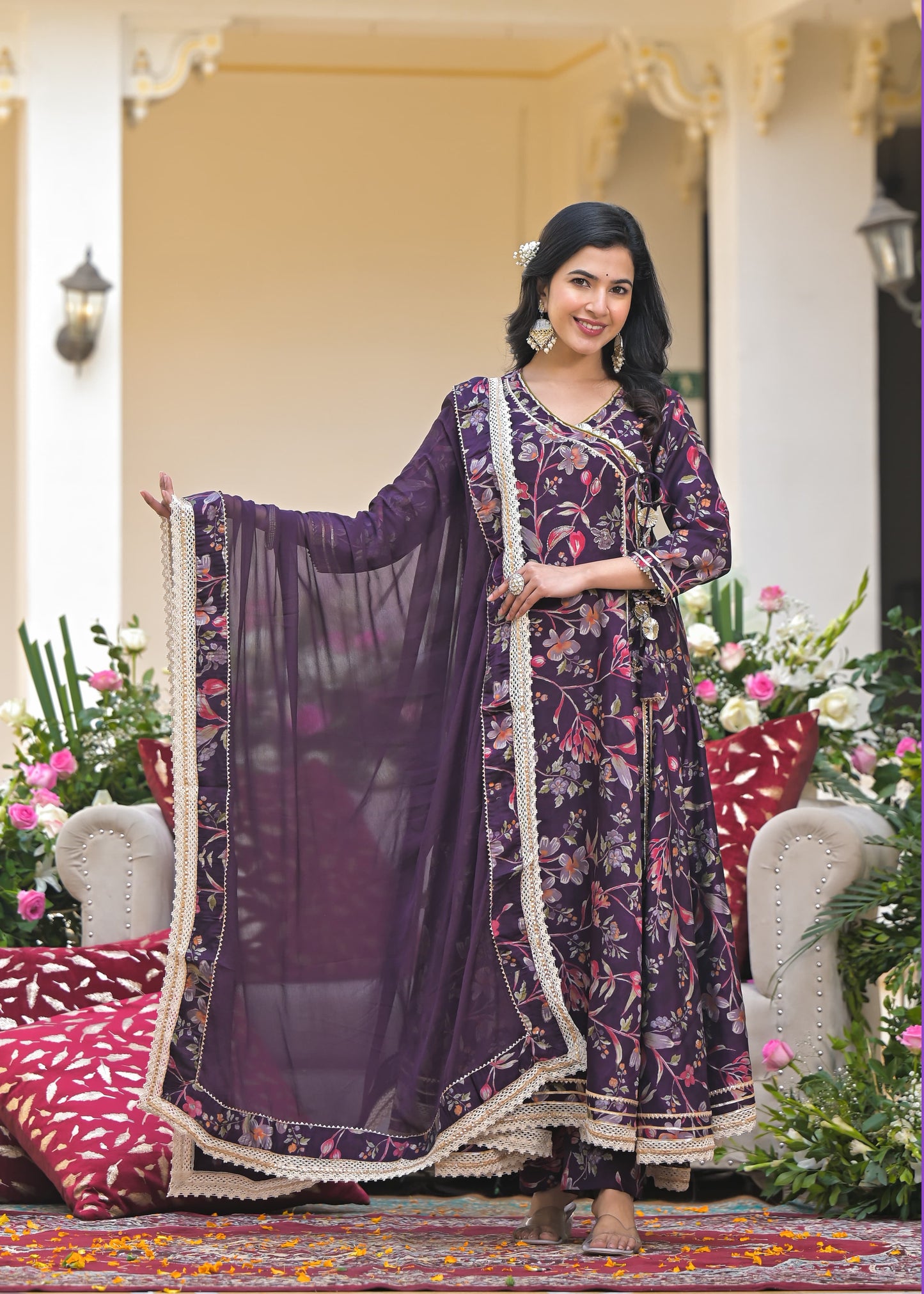 Ruchika Wine Muslin Floral Anarkali