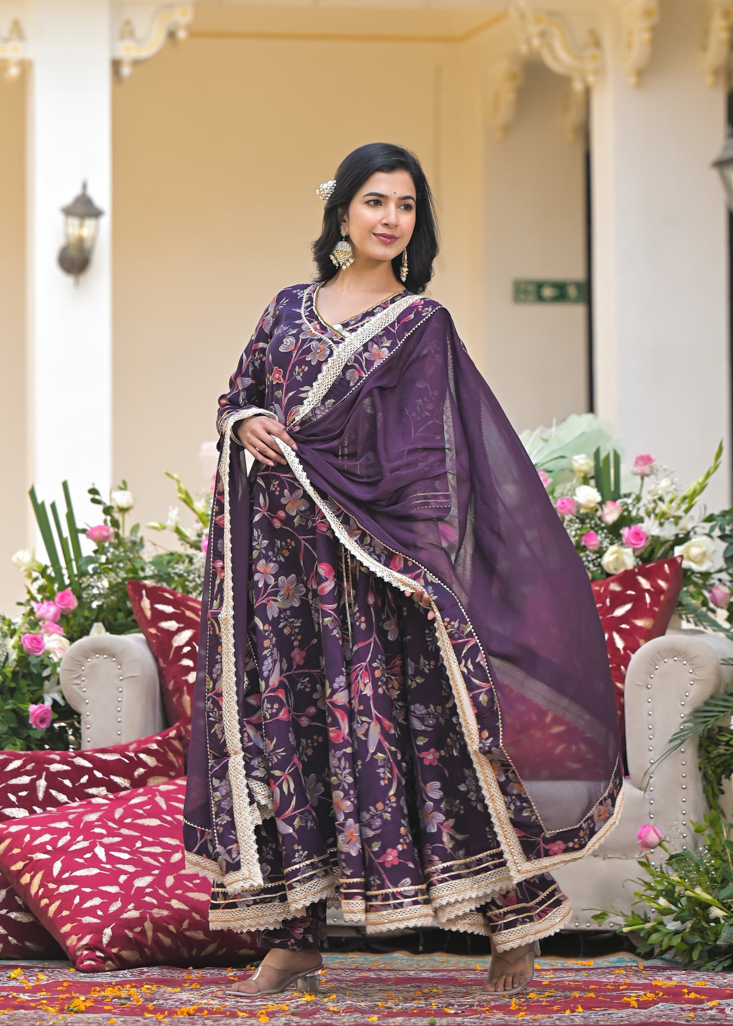 Ruchika Wine Muslin Floral Anarkali