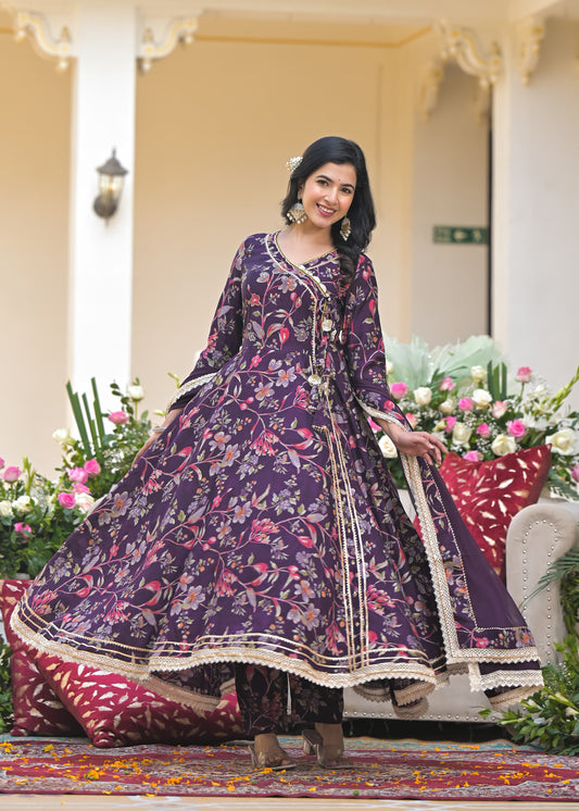 Ruchika Wine Muslin Floral Anarkali