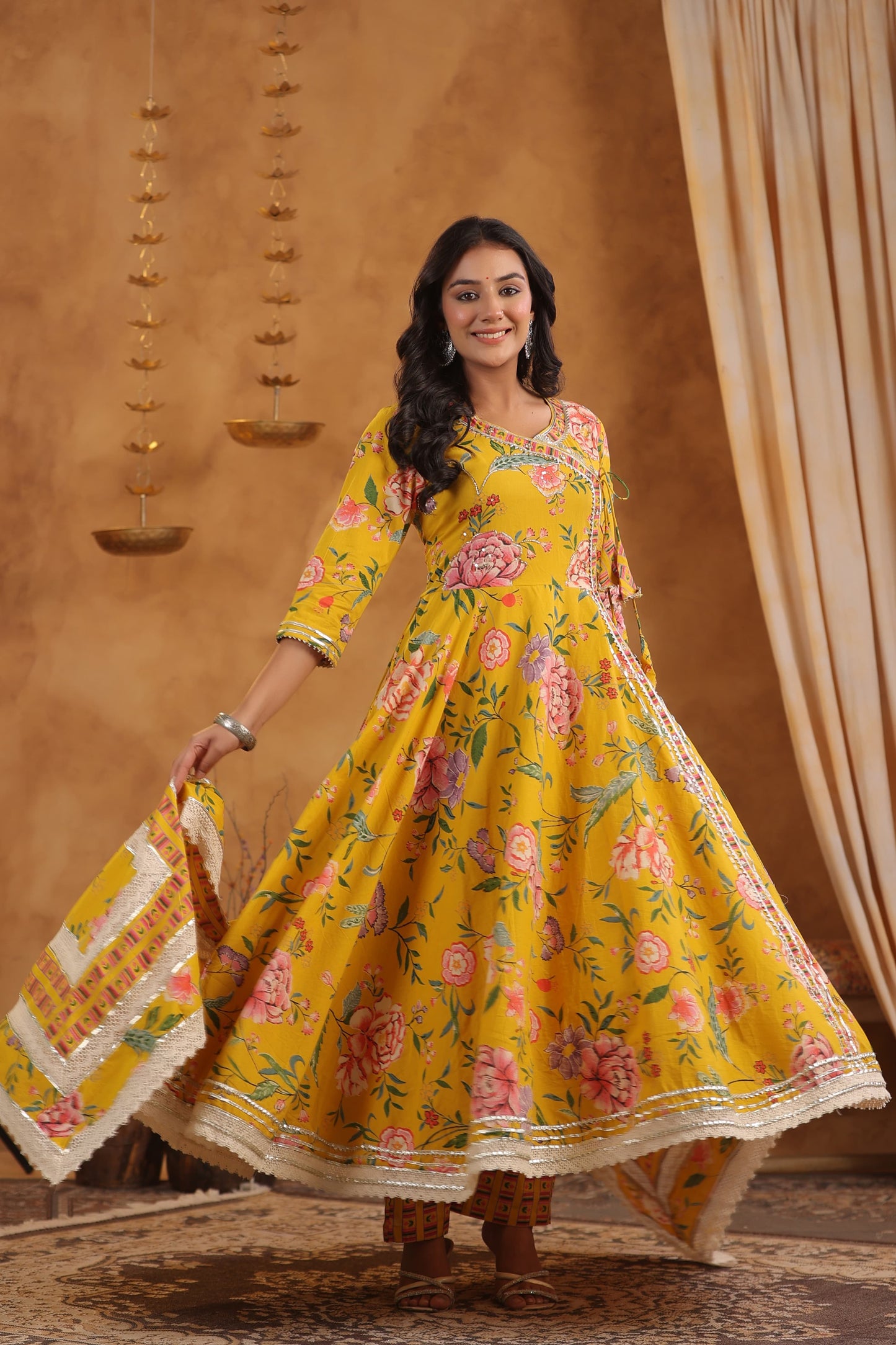 Ruchika Mustard Yellow Floral Anarkali