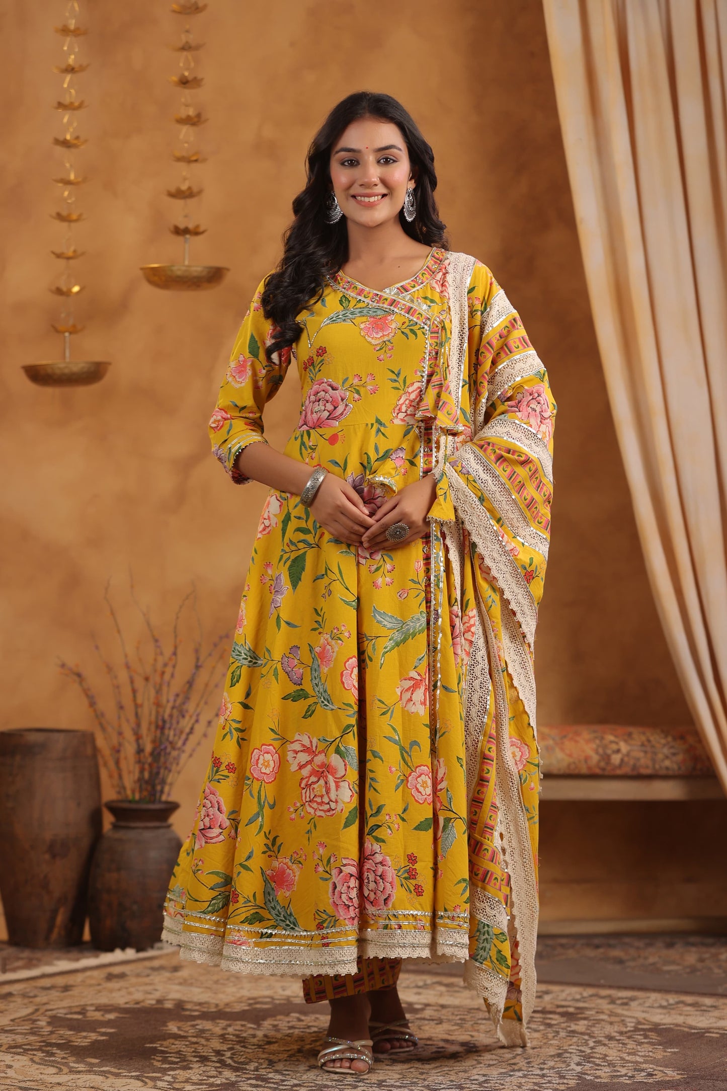 Ruchika Mustard Yellow Floral Anarkali