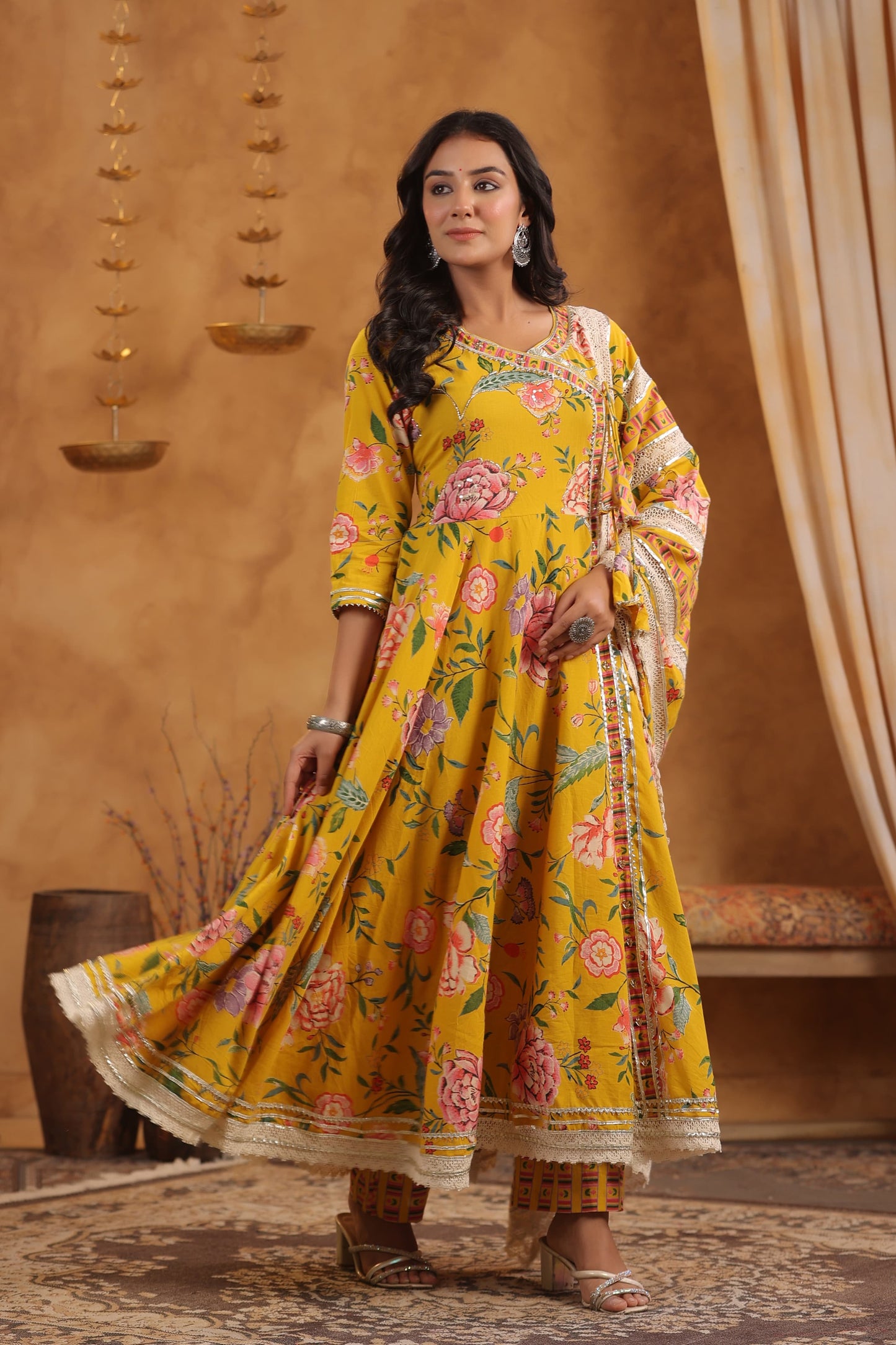 Ruchika Mustard Yellow Floral Anarkali
