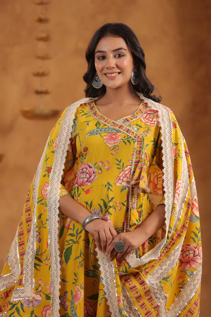 Ruchika Mustard Yellow Floral Anarkali