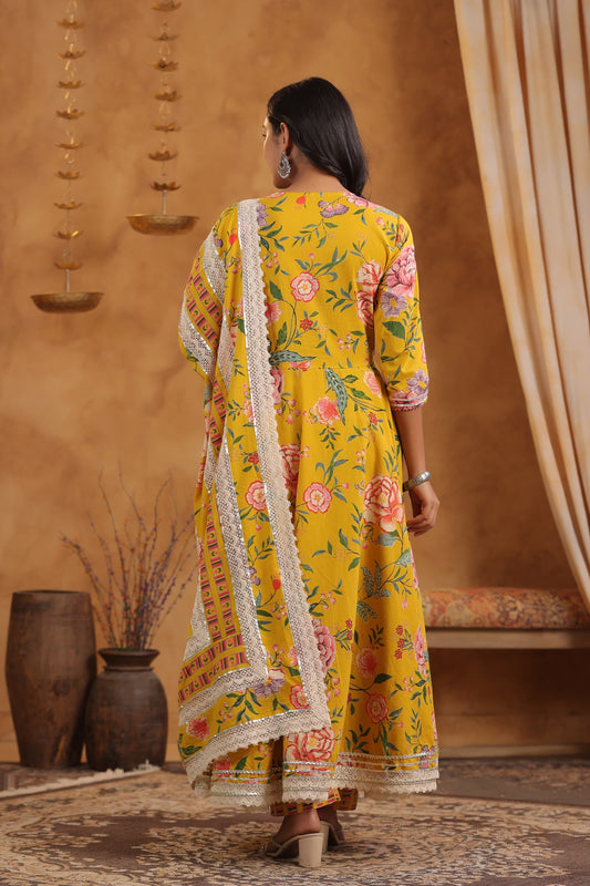 Ruchika Mustard Yellow Floral Anarkali