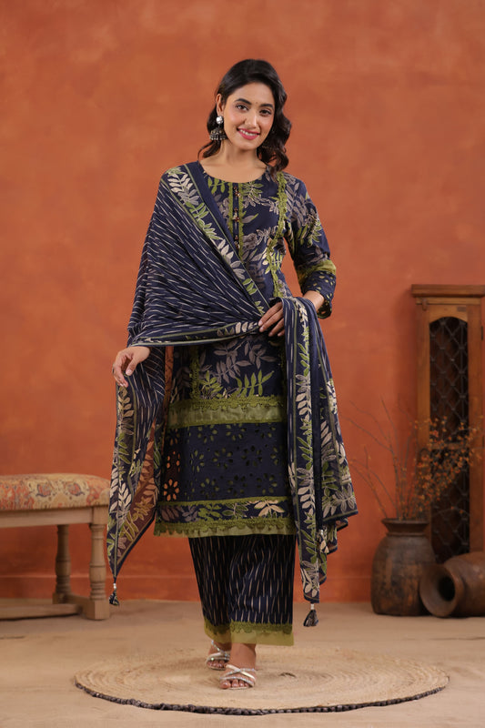 Pure Cotton Jaal Floral Kurti Pant set