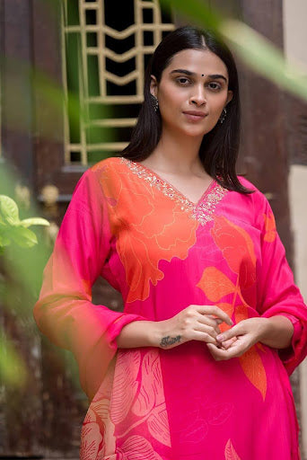 PINK RUCHIKA FLORAL SUIT SET