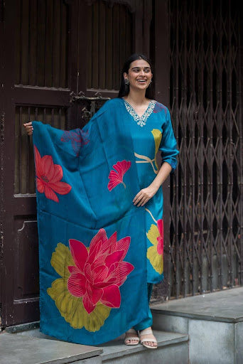 BLUE RUCHIKA  FLORAL SUIT SET